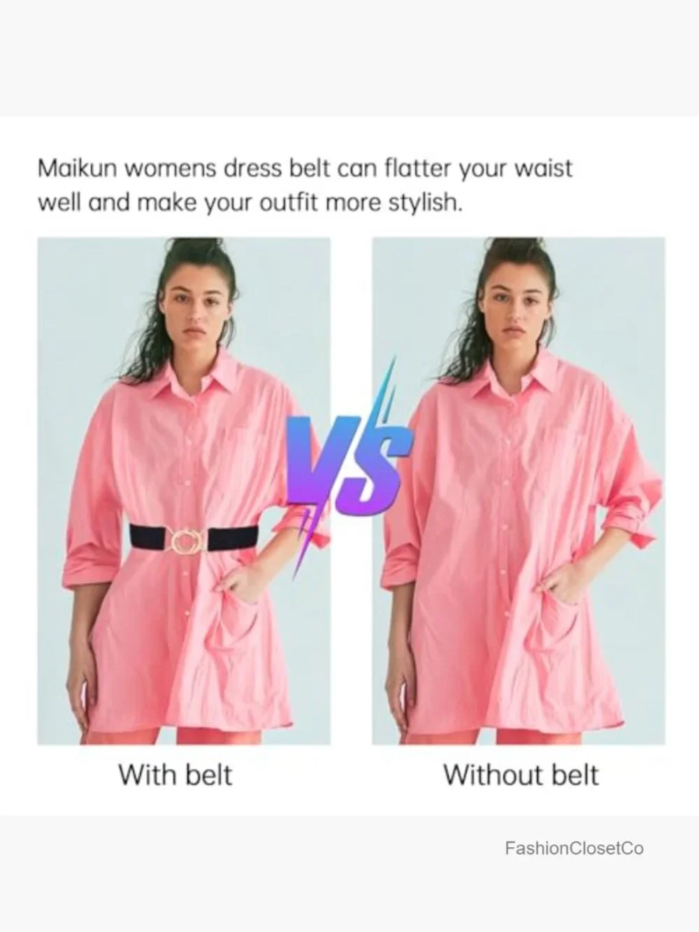 2 Pack Elastic Waist Belts for Women with Gold Buckle, Stretchy Dress Belt